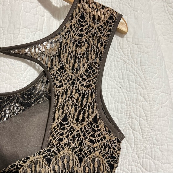 PAPILLON Womens Brown Crochet Lace Lined Mini Dress, Size Large- #315 - Picture 11 of 13